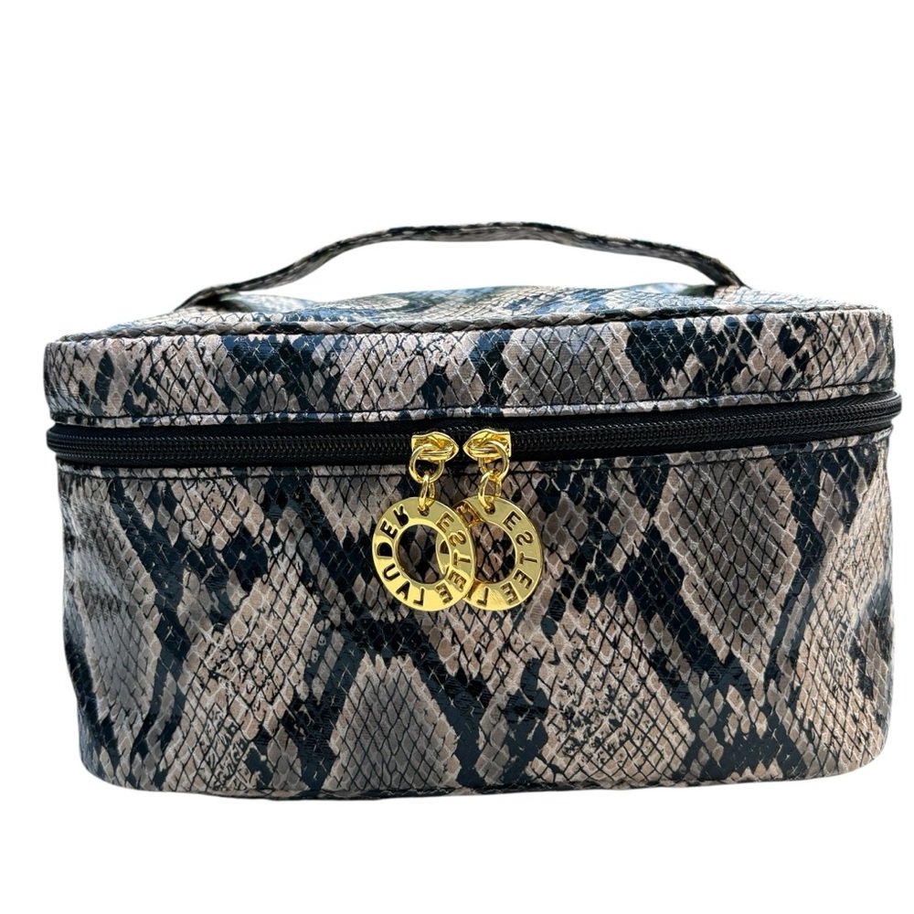ESTEE LAUDER Faux Snake Skin Leather Train Vanity Travel Cosmetic Makeup Bag